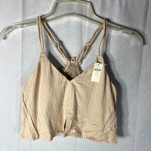 NWT aerie Ripped Double Strap‎ Cropped Tank Top/Bralette Tan/Cream Size XS